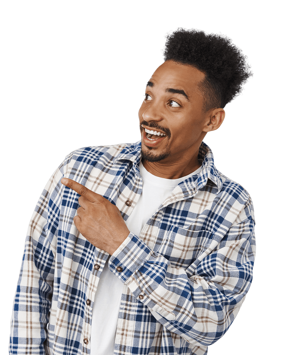A relieved merchant gesturing to the refund and return guarantee.